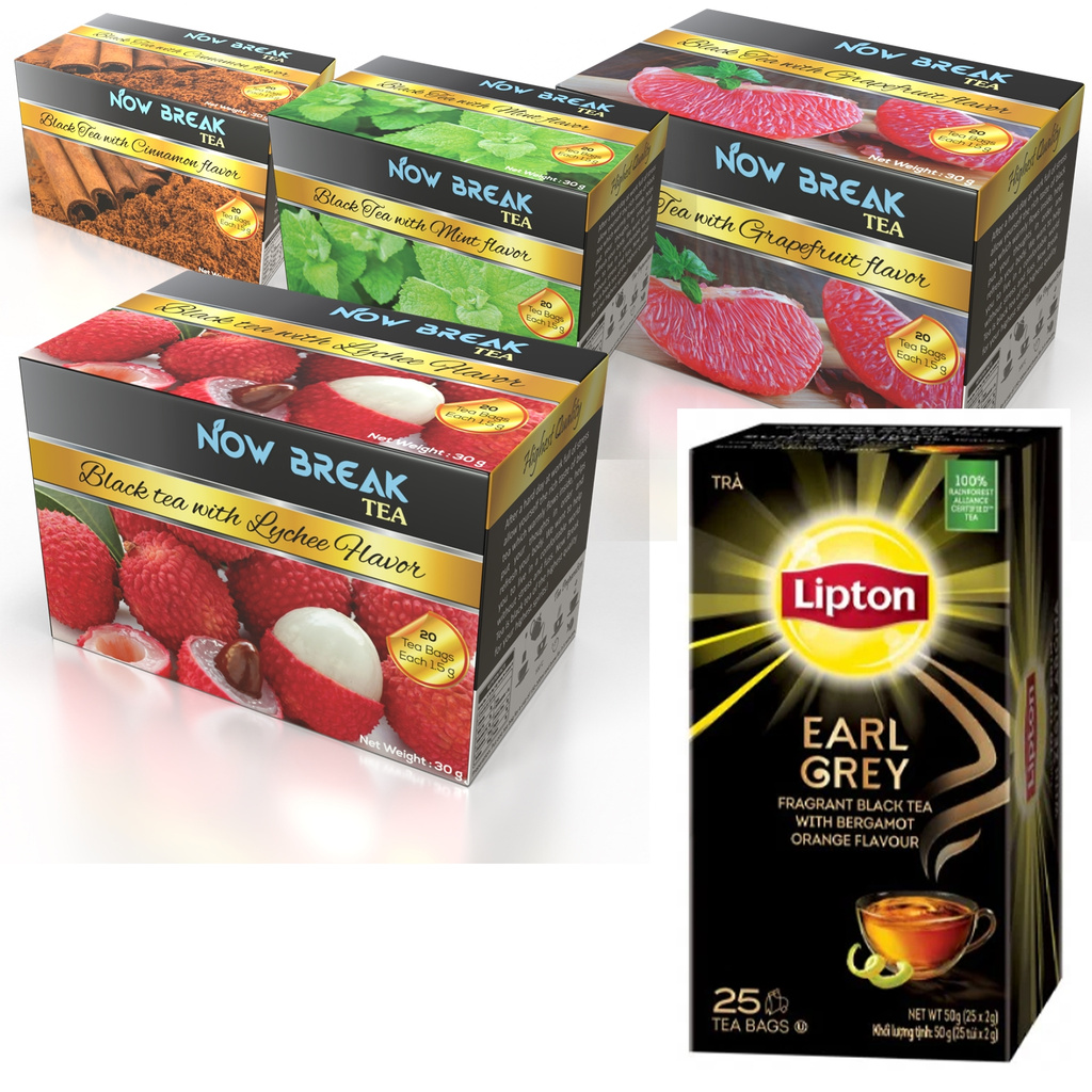 Trà Lipton Earl Grey 50G (2G x 25 Gói) + 20 túi trà túi lọc Now Break Tea (5 gói lẻ x VẢI, BƯỞI, BẠC HÀ, QUẾ) 