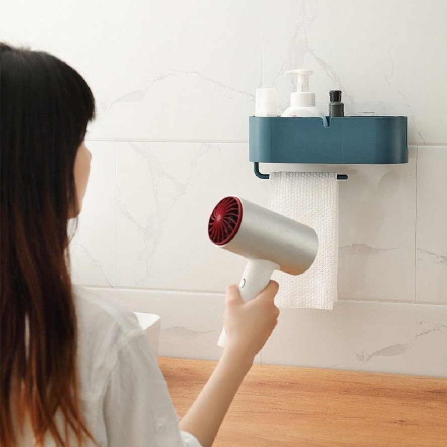 Kệ dán tường nhà tắm đa năng có ngăn treo máy sấy tóc - giá treo máy sấy tóc đa năng 101134