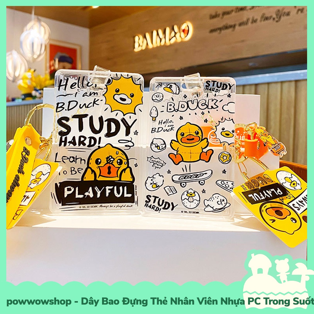 [Sẵn VN - Hỏa Tốc] Dây Móc Khóa Bao Đựng Thẻ Nhân Viên Trong Suốt 2 Mặt Nhựa PC Mẫu B.Duck Playfull &amp; Study Hard