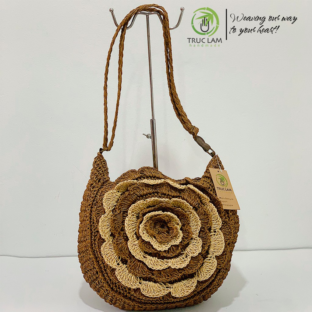 Túi Cói Đeo Chéo Thời Trang Nữ Bện Thủ Công Nghệ Thuật Hình Bông Hoa Nhiều Lớp – Trúc Lâm Handmade