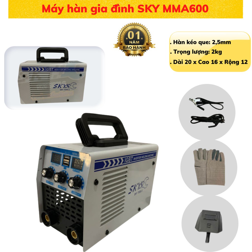 Máy hàn điện tử công nghệ inverter dùng gia đình MMA600, hàn kéo que 2,5, tiết kiệm điện năng.