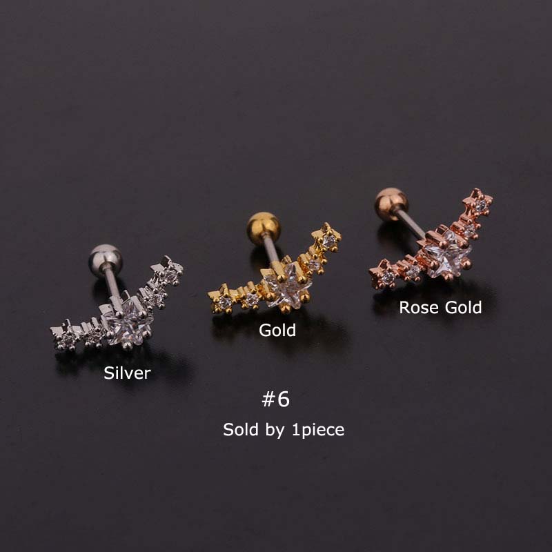 Hoa tai thép không gỉ hình bướm đầu xoắn xỏ khuyên cỡ 20g bằng Đồng với đá Zircon thời trang