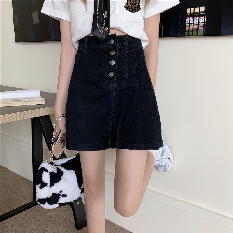 Chân Váy Bò Jeans Denim Ngắn Xếp Ly Cách Điệu Phối Cúc Dọc (CÓ ẢNH THẬT, HÀNG CÓ SẴN) | BigBuy360 - bigbuy360.vn