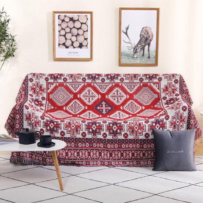 Thảm Trang Trí, Phủ Sofa , Chất Liệu Cotton Dệt 2 Mặt, Mẫu Mã Đa Dạng Vintage, Bôhi