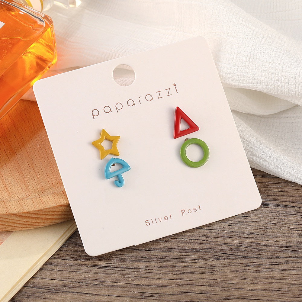 Set 4 khuyên tai họa tiết hình học nhiều màu sắc thời trang cho học sinh