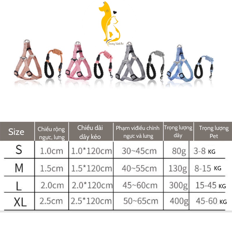 Dây dắt chó mèo Dương Ninh kèm yếm dễ thương nhiều màu DD15