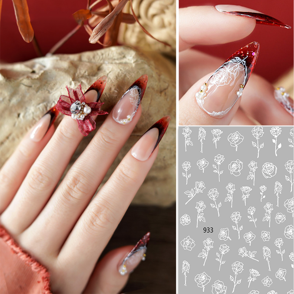 [Hàng mới về] Miếng Dán Trang Trí Móng Tay 3D Hình Hoa Hồng Nghệ Thuật