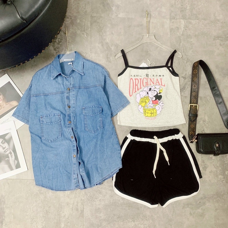 Set 3 món bộ thun 2s kèm áo khoác jean