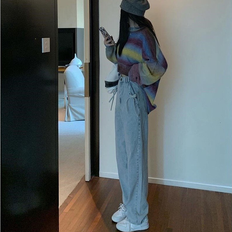 Quần jean nữ SUXI ống rộng lưng cao màu trơn thời trang