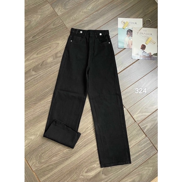 Quần Jean Nữ Ống Suông Lưng Siêu Cao Màu Đen Cạp Nút Shop YuRi Jeans (Hình Thật Shop Chụp Kèm Video)
