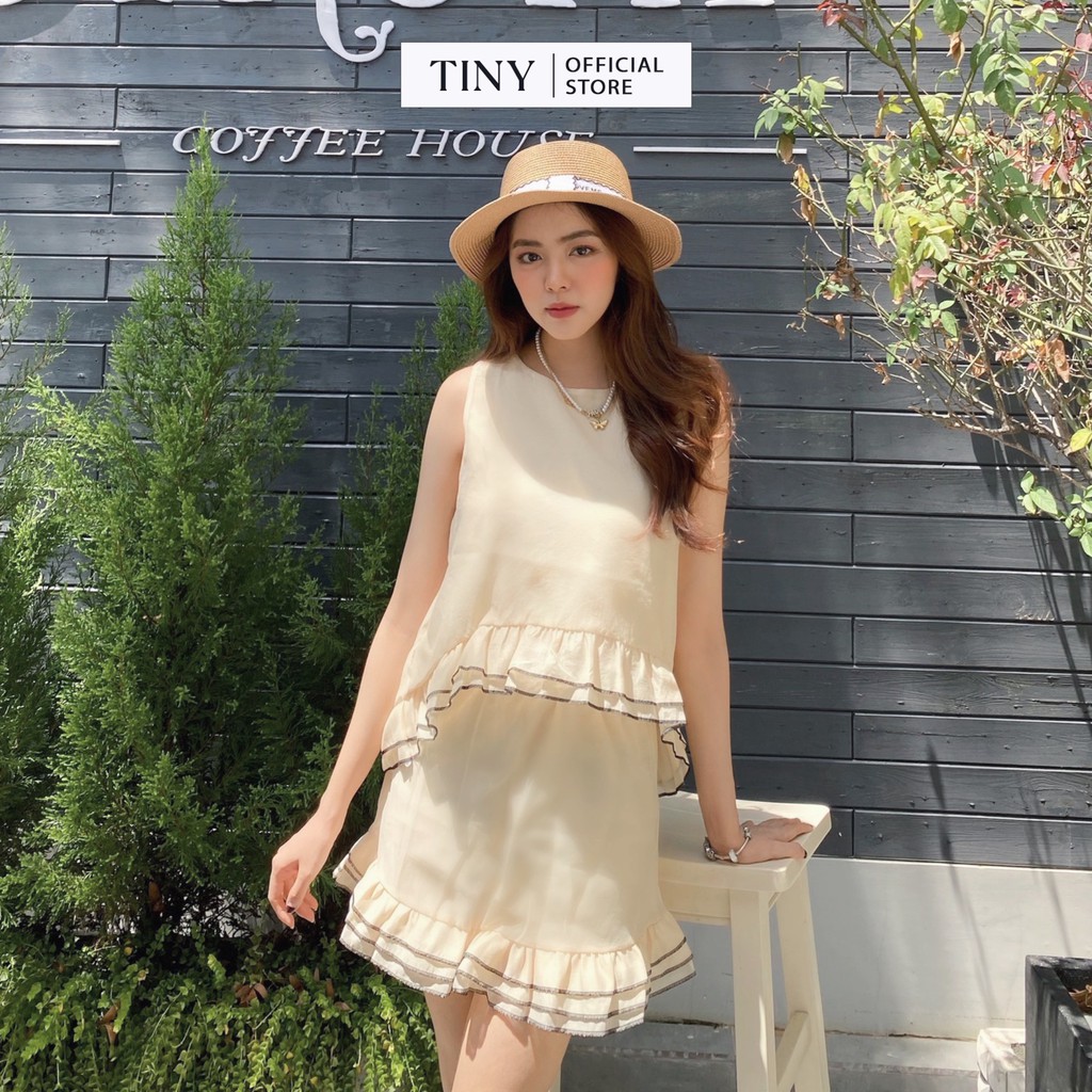 Đầm dạo phố TINYY 2 tầng dáng suông không tay cổ tròn bèo phối