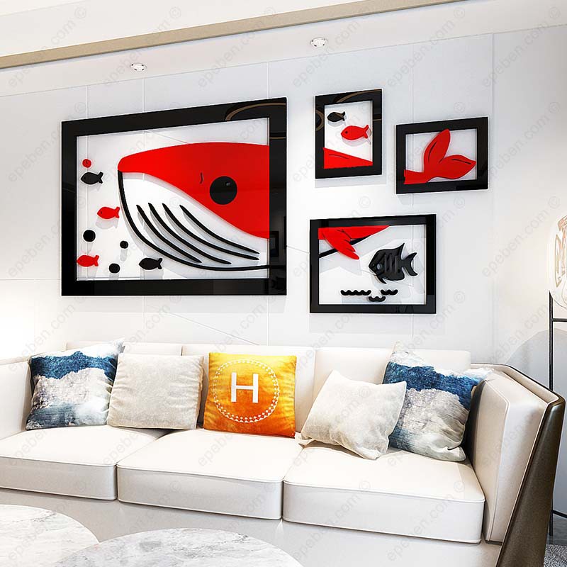 Tranh dán tường mica 3d decor khổ lớn cá voi dưới đại dương trang trí quán ăn, nhà hàng, phòng ngủ Nhiều Size - EPeBen