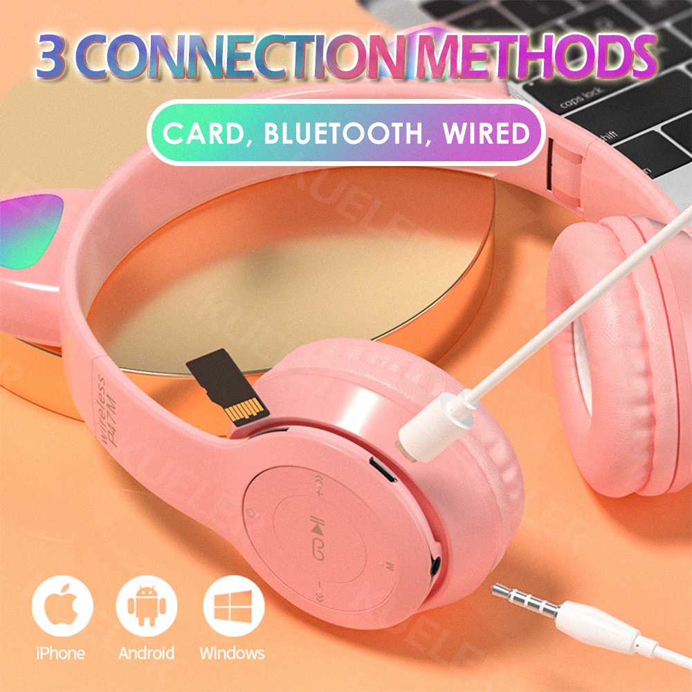 Tai Nghe Mèo Bluetooth P47M, Tai Mèo Dễ Thương Có Mic, Âm Bass Mạnh Mẽ Nghe Nhạc Cực Hay Bảo Hành 1 Năm