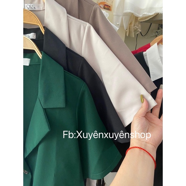 (Ảnh thật) Áo khoác blazer chất tuyết cộc tay 1 lớp có đệm vai