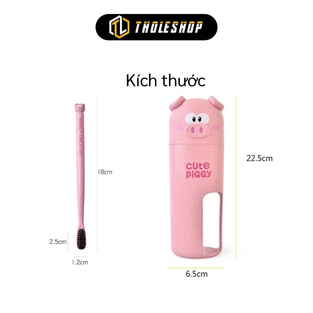 Hộp Đựng Bàn Chải Du Lịch - Lọ Bảo Quản Kem Đánh Răng Kèm 2 Bàn Chải Hình Heo Piggy 8356