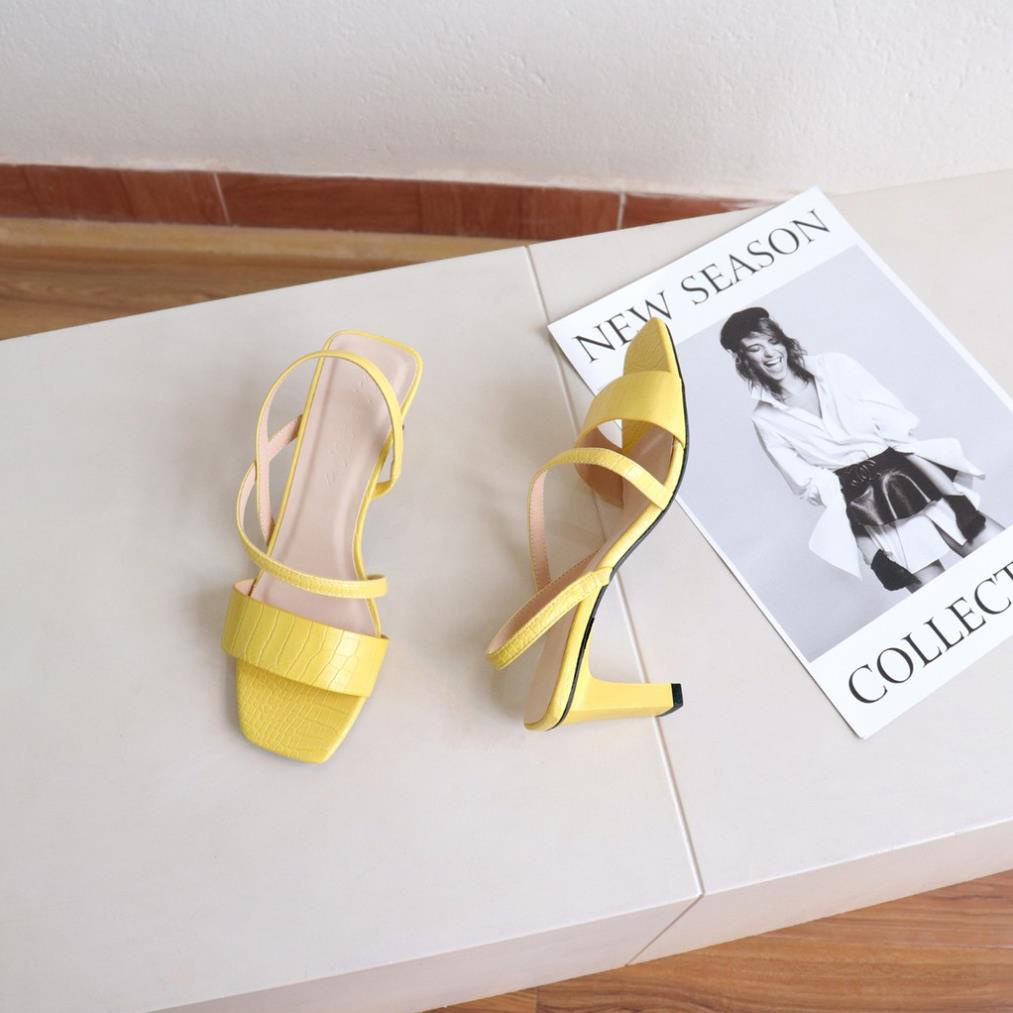 . Sandal cao gót nữ 7p đế vuông lạ đẹp thời trang dây mảnh quai chéo mũi vuông cao cấp bAimée & bAmor - MS1666 ;