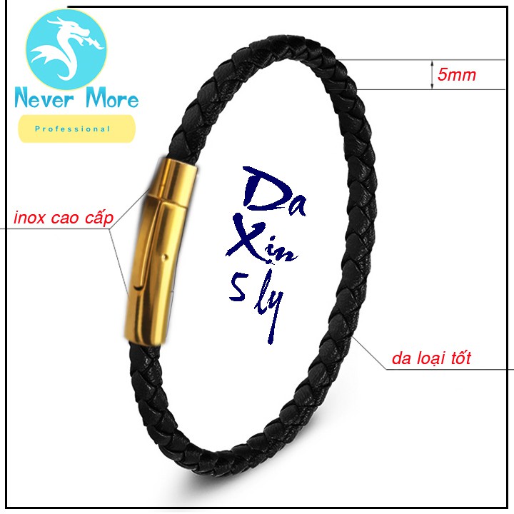 Vòng tay da xịn khóa titan mạ vàng siêu đẹp, siêu sang - nhiều size - chọn size theo yêu cầu