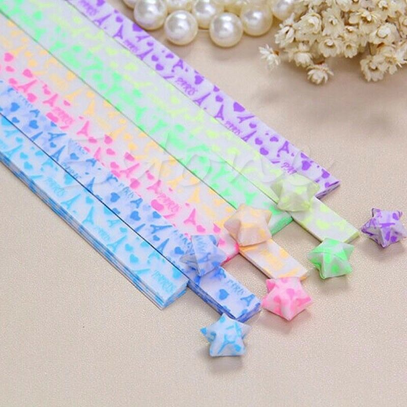 Set 30 giấy origami xếp sao may mắn màu dạ quang xinh xắn