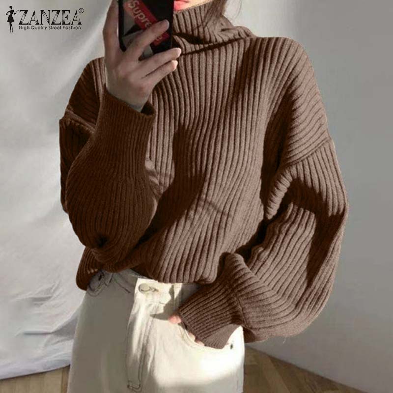 Áo len ZANZEA cổ lọ dáng rộng tay dài phồng màu trơn thời trang đường phố đơn giản dành cho nữ  | BigBuy360 - bigbuy360.vn