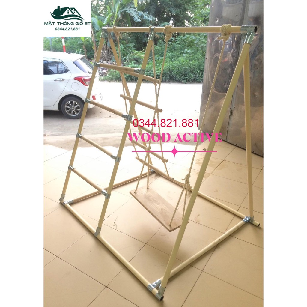Bộ 3 Phụ kiện ghế đu gỗ, thang dây, tay đu - Xà đu đa năng WOOD ACTIVE - Khung vận động cho bé