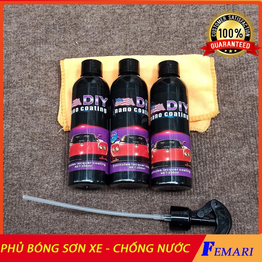 [ Khuyến mãi 3 ngày ] Chai xịt phủ nano ô tô chống nước kính xe,phủ bóng sơn xe DIY Nano Coating 200 ml công nghệ Mỹ