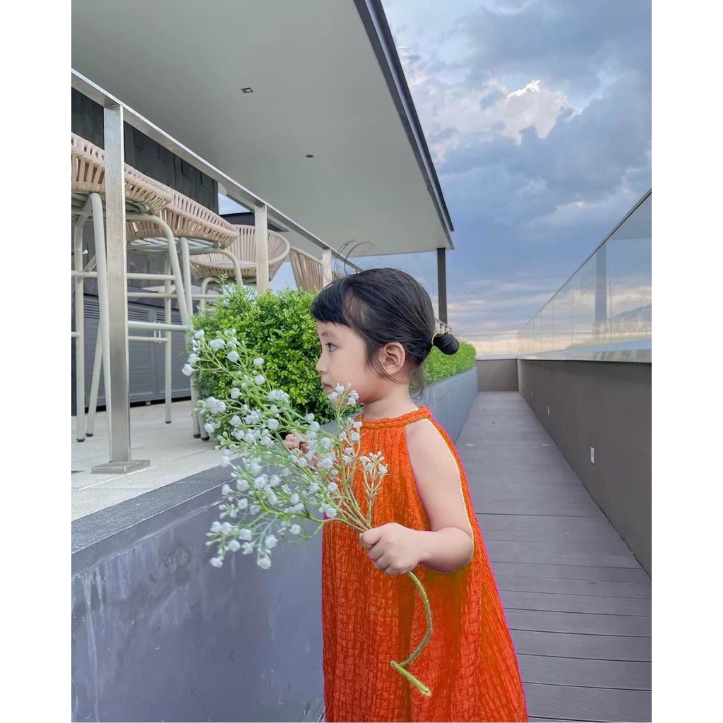 Váy 2 dây maxi yếm đũi xốp 4 mầu Xanh, Tím, Cam và Hồng 8-32kg XHN969