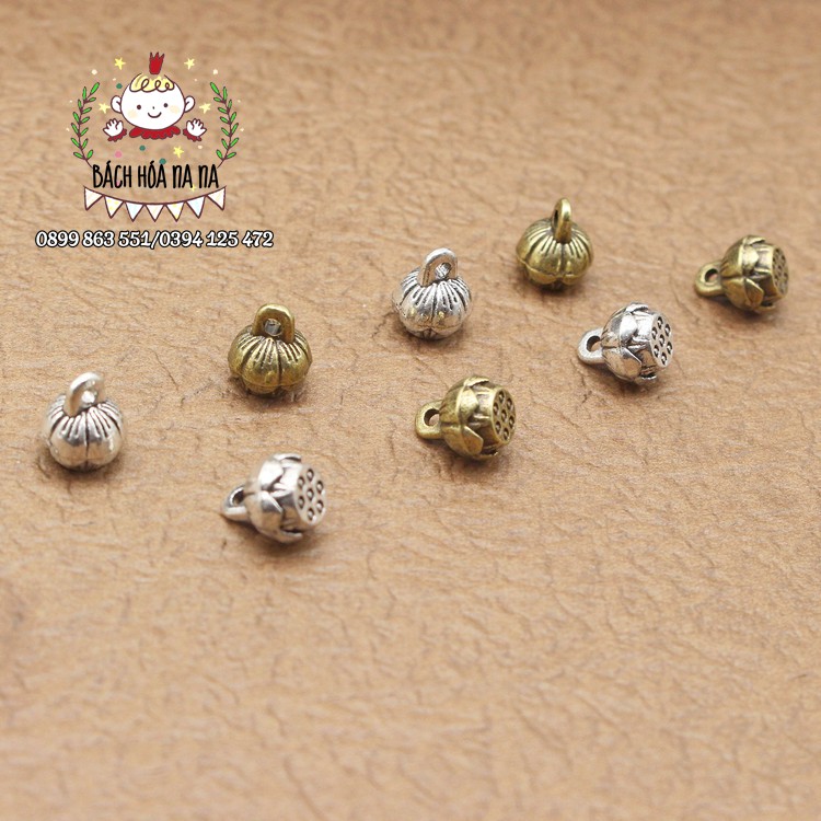 Chuông đồng hoa sen, làm vòng handmade, chuông đồng khắc hoa văn 9mm-handmadeshop