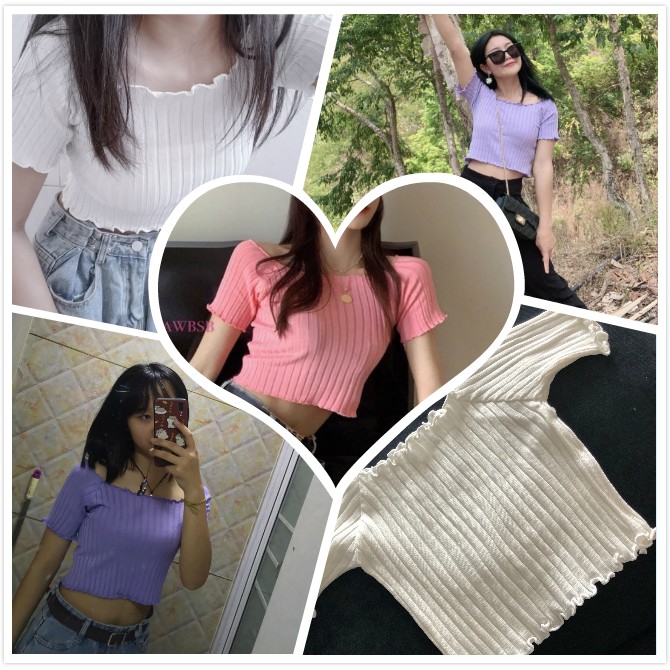  Áo Croptop Dệt Kim Nữ Tay Ngắn Màu Xanh Lá | BigBuy360 - bigbuy360.vn