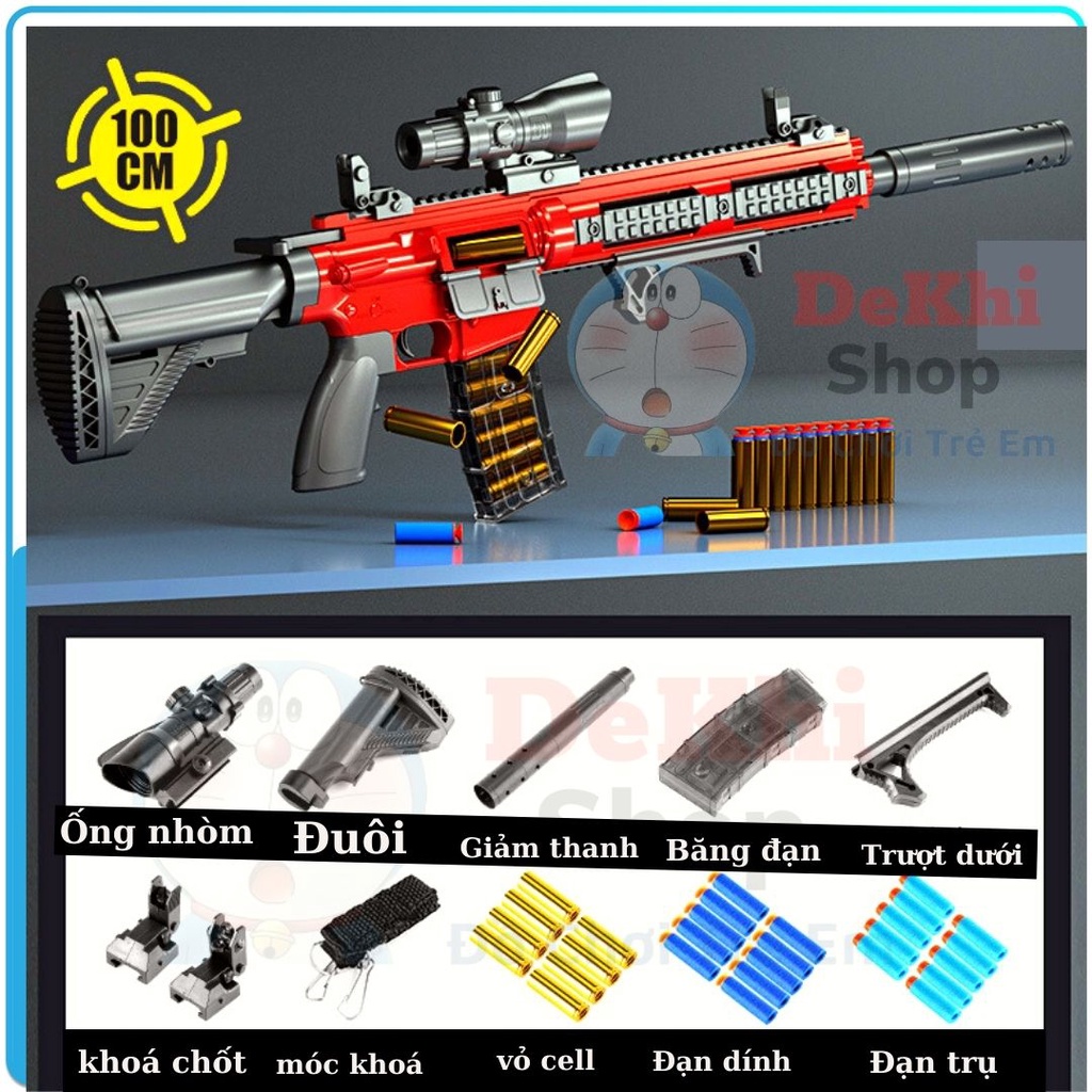 Bắn auto đồ chơi cho bé trẻ em nerf mô hình decor gelgun qbz aug bắn thạch nước xếp hình sticker phụ kiện đèn pin laze D