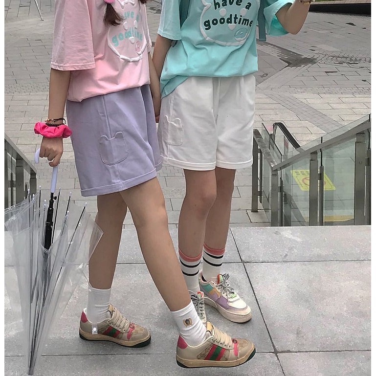 [C300] Quần sooc GẤU xinh - Quần sooc unisex cạp chun ống suông freesize nhiều màu chất thun giá siêu rẻ | BigBuy360 - bigbuy360.vn