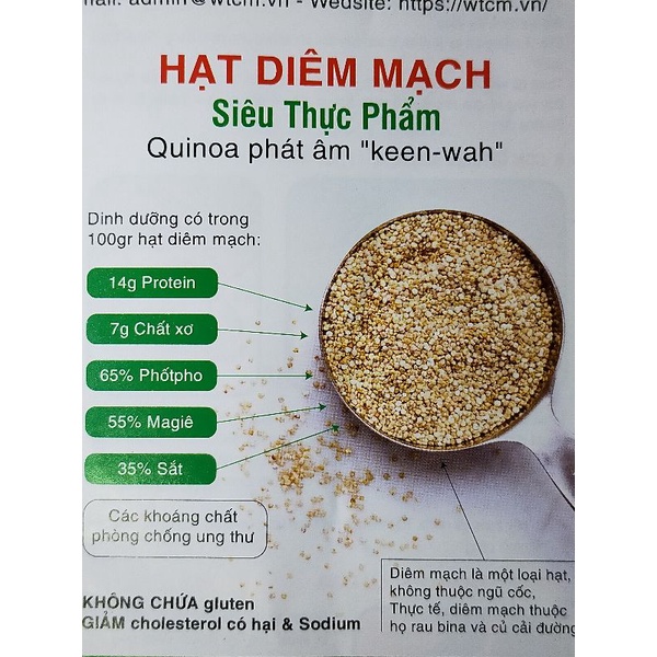 HẠT DIÊM MẠCH QUINOA TRẮNG 500G ĂN KIÊNG GIẢM CÂN THỰC DƯỠNG EATCLEAN MẸ VÀ BÉ