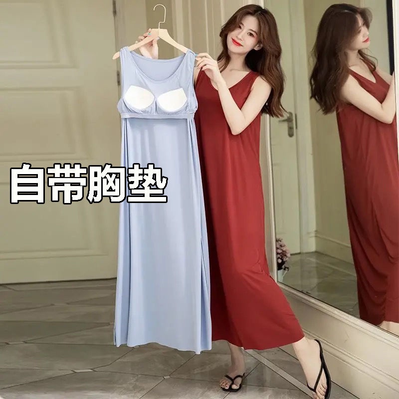 Đầm Ngủ Lụa Lạnh Cao Cấp Cỡ Lớn Có Đệm Ngực Thời Trang Mùa Hè Cho Nữ | BigBuy360 - bigbuy360.vn