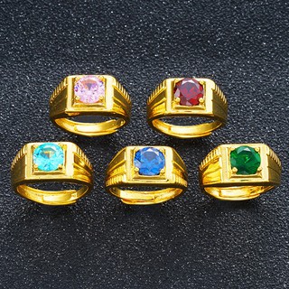 Men's Fashion 24k Gold Plated White Blue Gemstone Ring