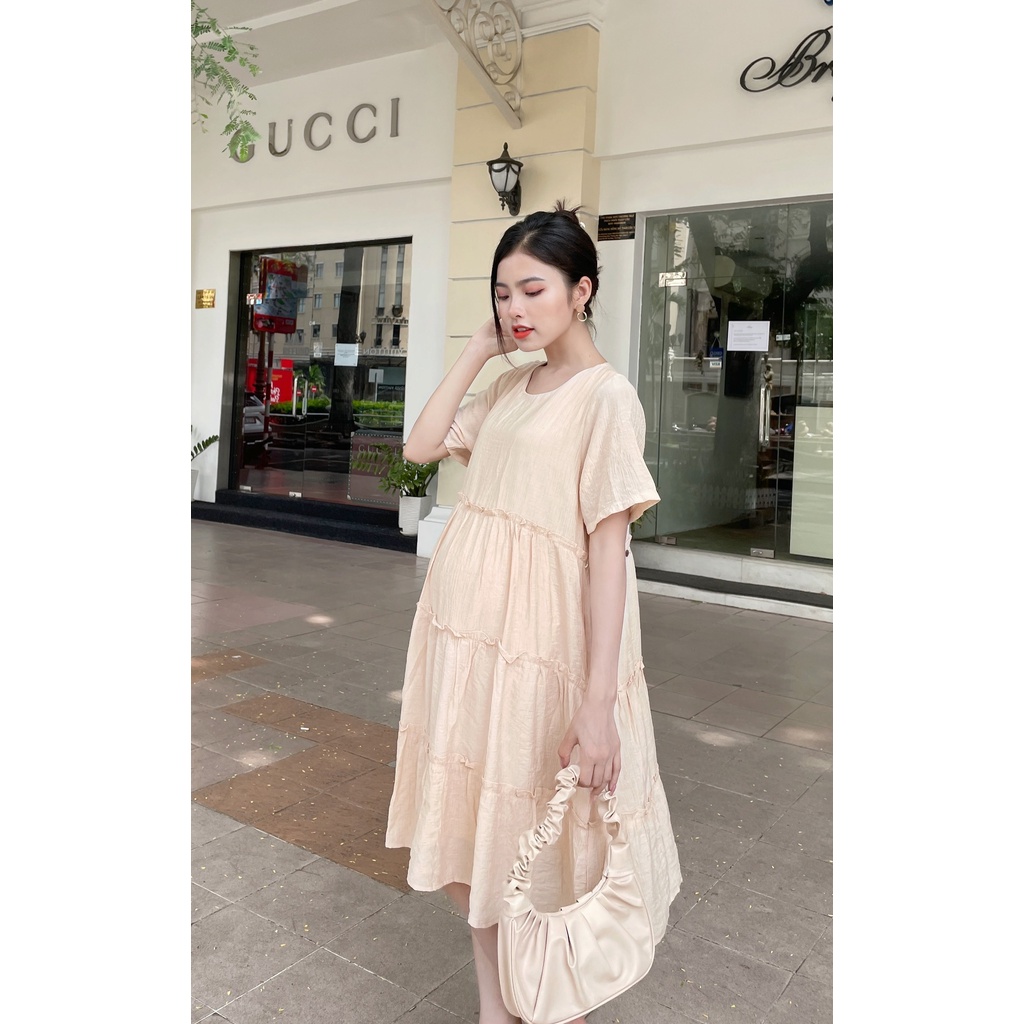 Đầm Bầu hoa cúc nhún tầng xinh xắn