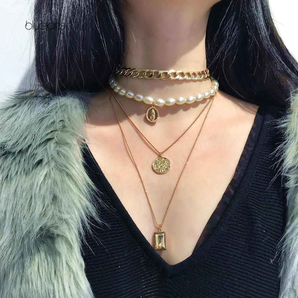 Vòng cổ Nhiều Lớp Mặt Đồng Xu Thời Trang Vintage Cho Nữ