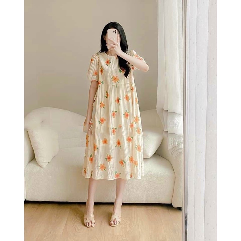 Váy Bầu Mùa Hè, Đầm Bầu Hoa Nhí Thiết Kế Công Sở Chất Đũi Hàn Cổ Tròn Đi Chơi Đi Làm  A060 Lin Store66