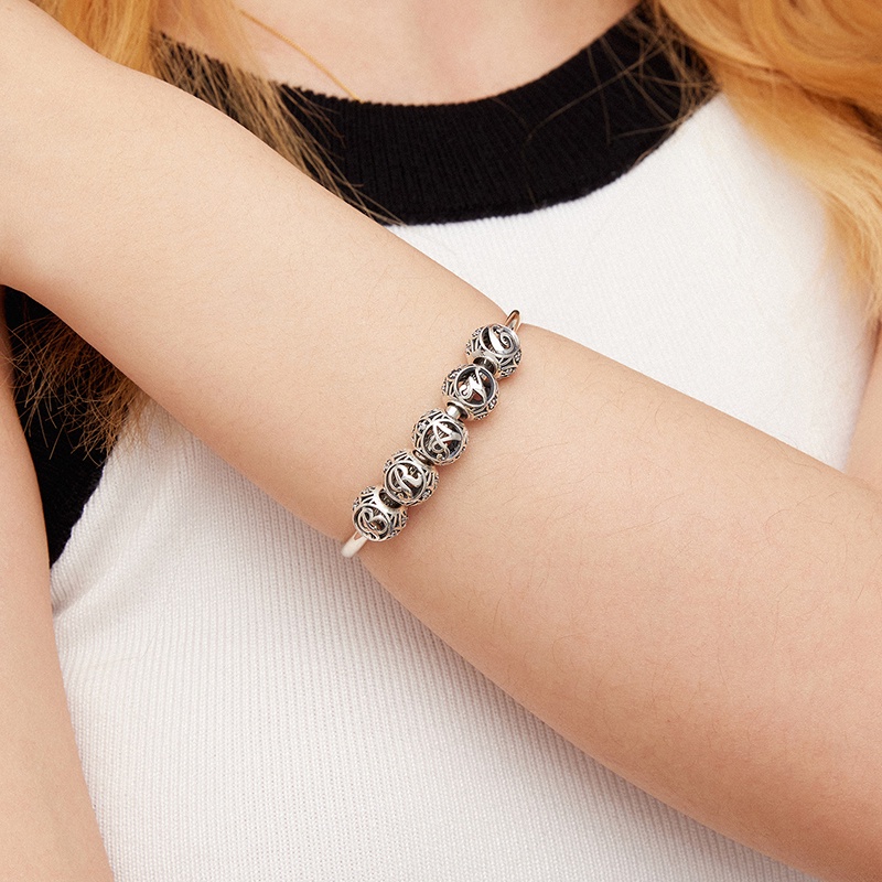 Bamoer Hạt Charm Bạc 925 Đính Hạt chữ cái A~Z Cho Tự Làm Vòng Tay Vòng Cổ Trang Sức Phụ Kiện