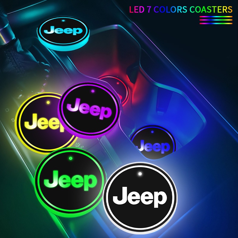 Bộ 2 Tấm Lót Cốc Nước Có Đèn Led Nhiều Màu Cho JEEP Grand Cherokee Commander Wrangler Compass Patriot