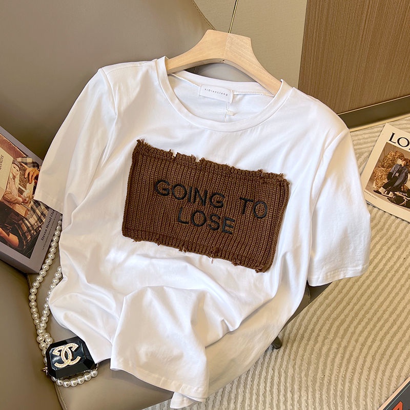 Áo Thun Cotton Tay Ngắn Dáng Ôm In Chữ Màu Sắc Tương Phản Phong Cách Hàn Quốc Thời Trang Cho Nữ 2022