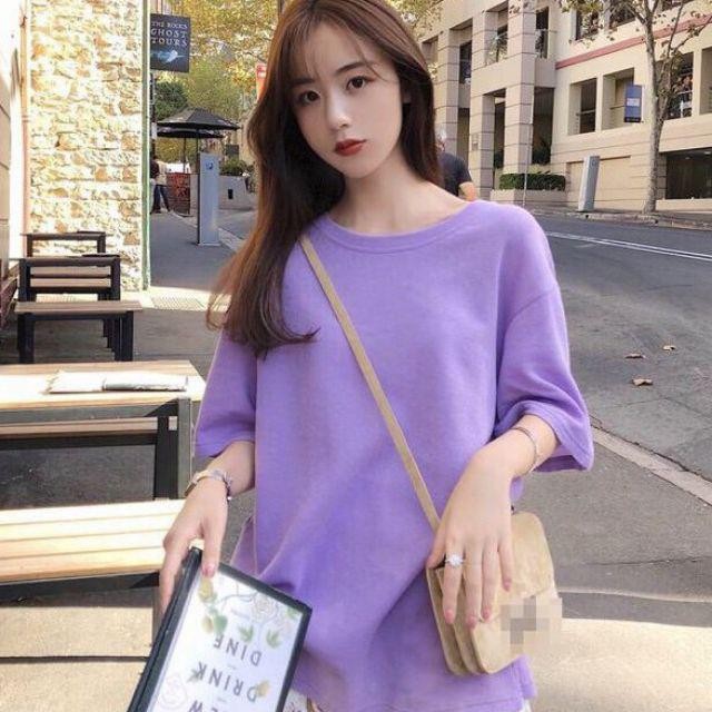 áo thun tay lỡ màu tím môn nam &amp; nữ FOME RỘNG có chọn size, chất thun xịn 1-tm3