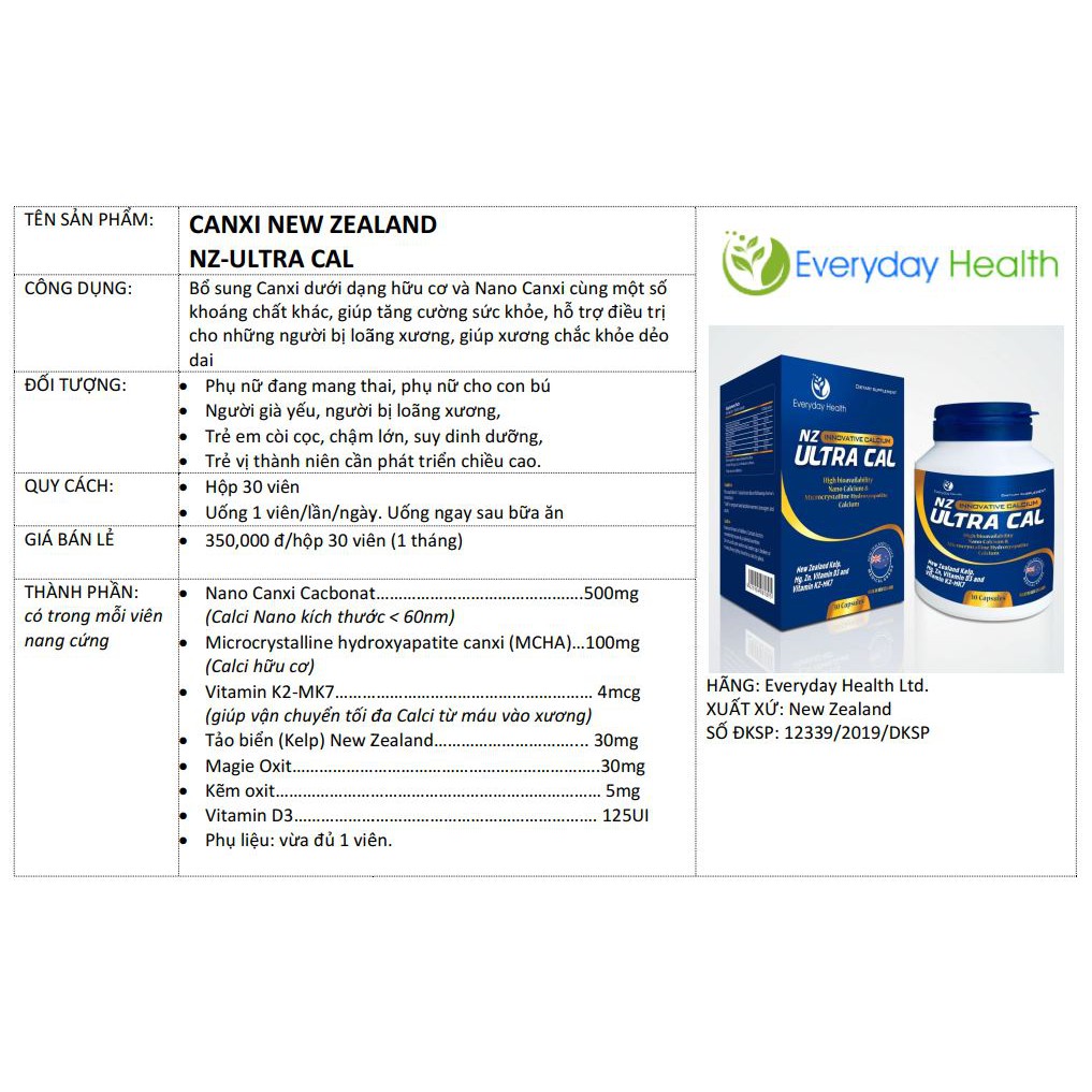NZ-ULTRA CAL-bổ sung Canxi Nano và Canxi Hữu cơ