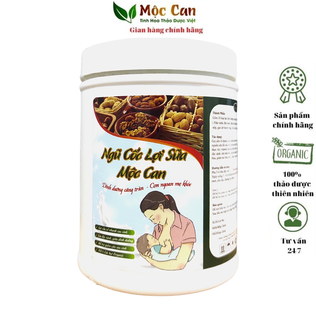 Ngũ cốc lợi sữa bà bầu sau sinh giúp sữa về nhanh, nhiều hơn, bé ăn ngủ ngon Mộc Can hộp 500g