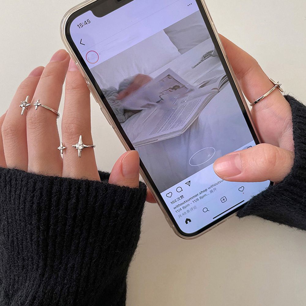 Nhẫn hở đính đá zircon phong cách Hàn Quốc thanh lịch có thể điều chỉnh