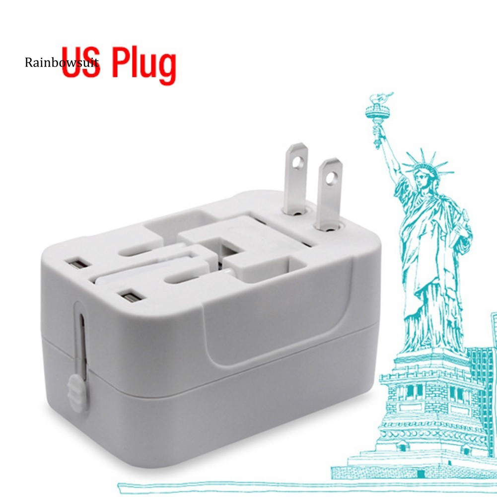 Phích chuyển đổi nguồn sạc 2 cổng USB AC US AU EU UK tiện dụng chất lượng cao