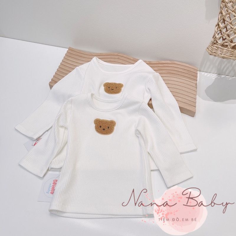 Áo thun dài tay cho bé trai và bé gái từ 4kg đến 12kg đính hình gấu đáng yêu QA32 Nanababy98