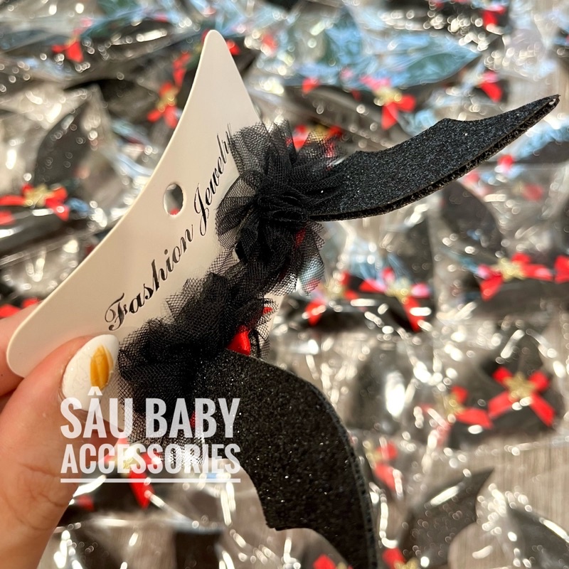 Kẹp tóc bí ngô nơ ren, sừng Halloween cho bé