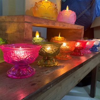 Ly nước thờ cúng lưu ly 7 màu có đế để ban thờ gia tiên,ban phật giáo,ban thần tài-LL03