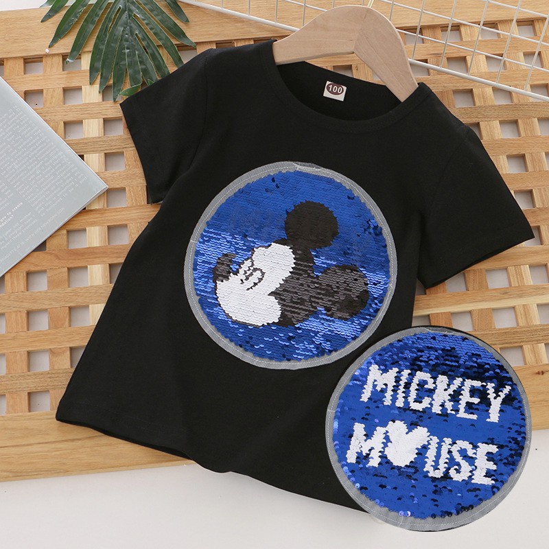 Áo thun Tay Cho Bé Ngắn Mùa Mickey cổ tròn in hình chuột Bé Gái 1-8Years