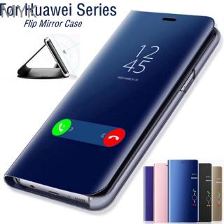 Ốp điện thoại da mặt kính thông minh có nắp gập làm chân đỡ huawei y9 prime y5 y6 y7 prime p smart plus 2019 y9 2019 p