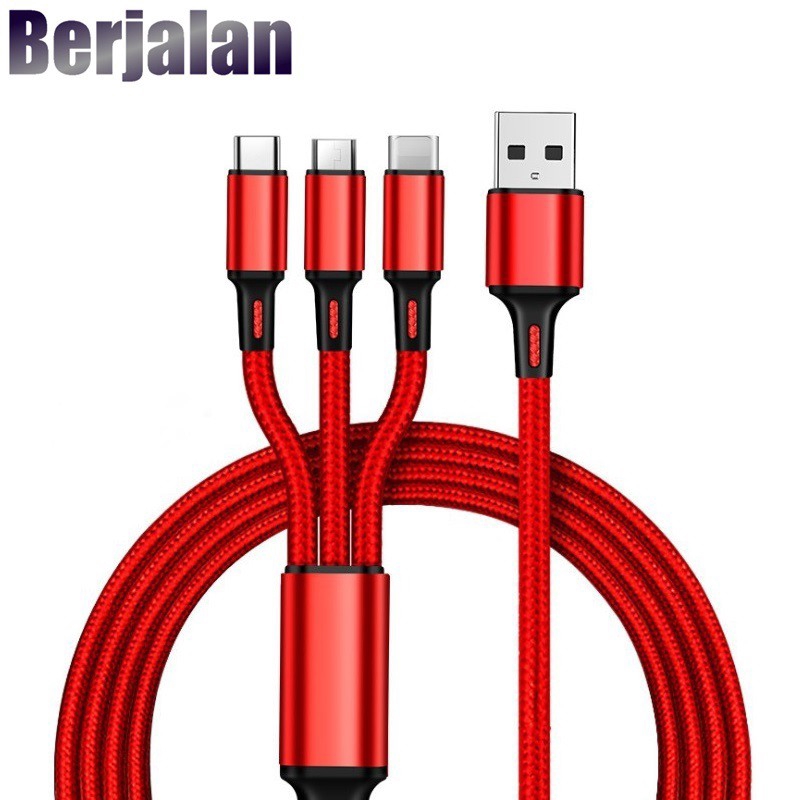 Cáp sạc nhanh Berjalan BC2 3 trong 1 8Pin USB C cho iPhone 8 X 7 6 6S Plus Samsung Nokia